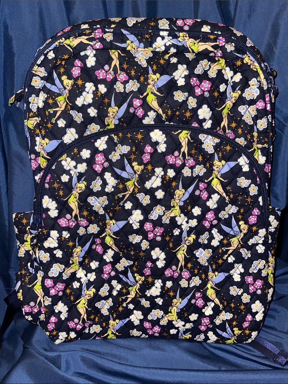 Disney/Vera Bradley Black Tinker Bell Quilted Backpack with Floral Accents